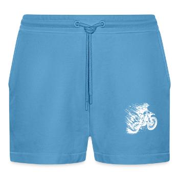 Adventure Sports Motocross Hobby Style Drawing - Organic Relaxed Cropped Shorts Made in EU -  Sol Blue - Front