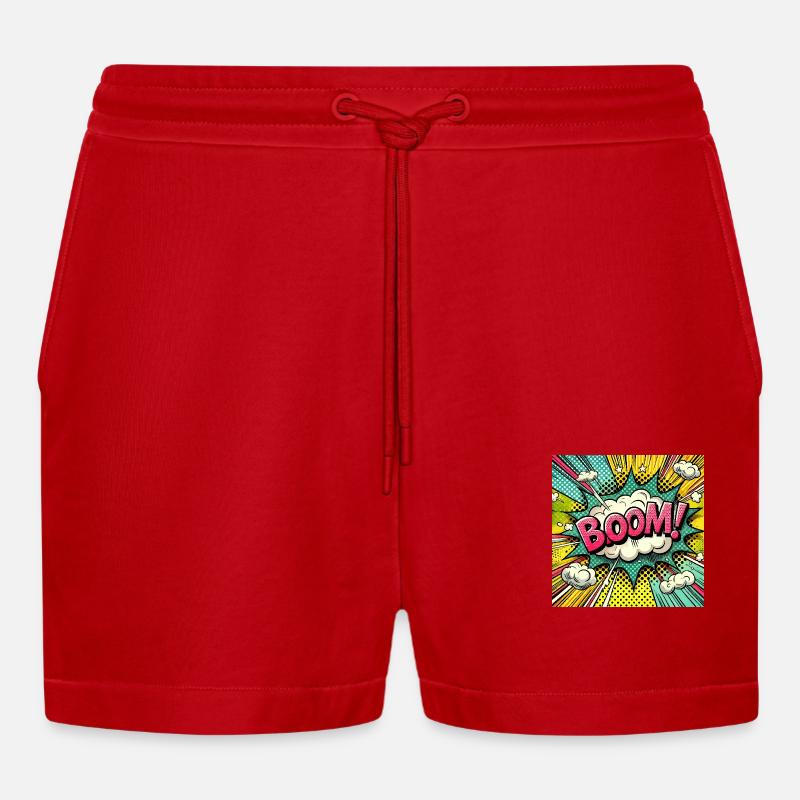 DRÖHNEN! - Comic-Explosion - Organic Relaxed Cropped Shorts Made in EU - Rot