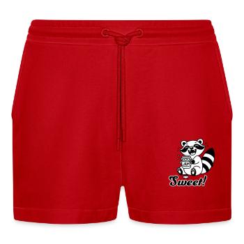 Süßer Waschbär essende Marmelade - "Süßes" Design - Organic Relaxed Cropped Shorts Made in EU - Rot - Vorne