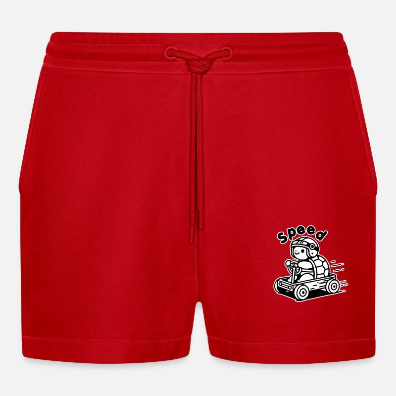 Turtle Racing a soapbox - "Speed" Design - Organic Relaxed Cropped Shorts Made in EU - red