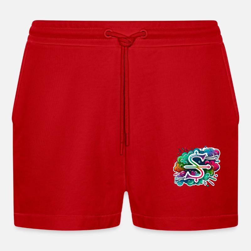 Zodiac Sagittarius - Organic Relaxed Cropped Shorts Made in EU - red