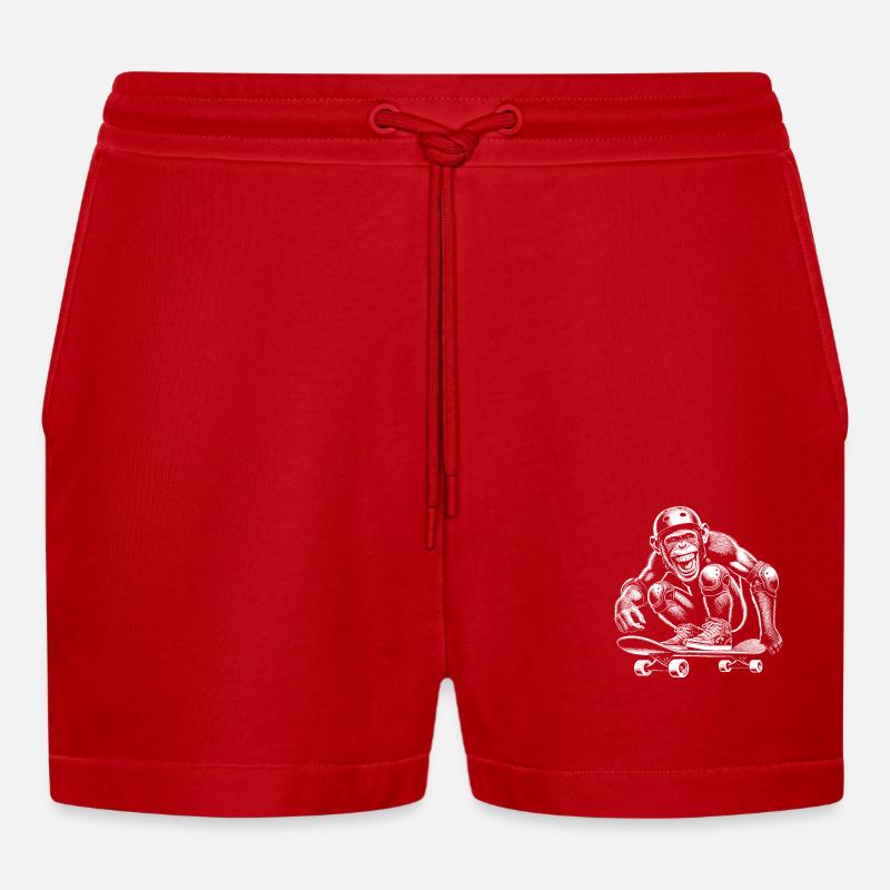 Skateboard - Organic Relaxed Cropped Shorts Made in EU - red