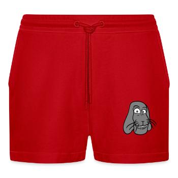 Hase Kaninchen komisches Gesicht Grimasse Grinsen - Organic Relaxed Cropped Shorts Made in EU - Rot - Vorne