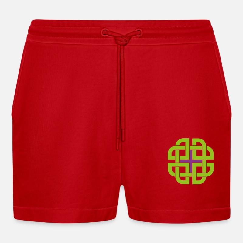 Celtic Shield Knot - Organic Relaxed Cropped Shorts Made in EU - red