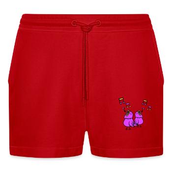 Singvögel singen Musiknoten Spatz zwitschern Musik - Organic Relaxed Cropped Shorts Made in EU - Rot - Vorne