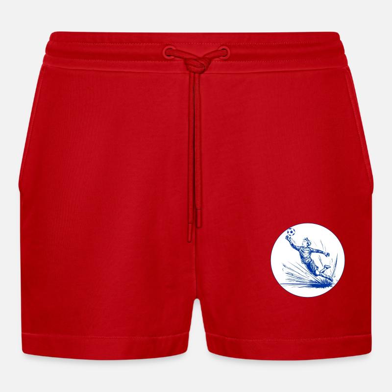 Goalkeeper (blue and white) - Organic Relaxed Cropped Shorts Made in EU - red