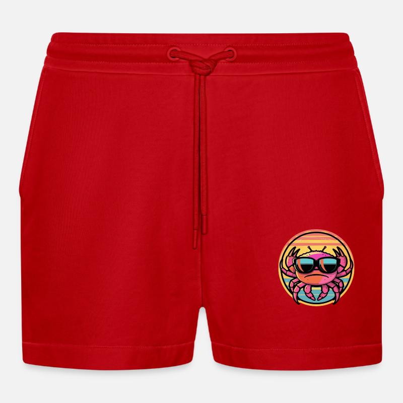 Krebs Krabbe Cool Comic - Organic Relaxed Cropped Shorts Made in EU - Rot