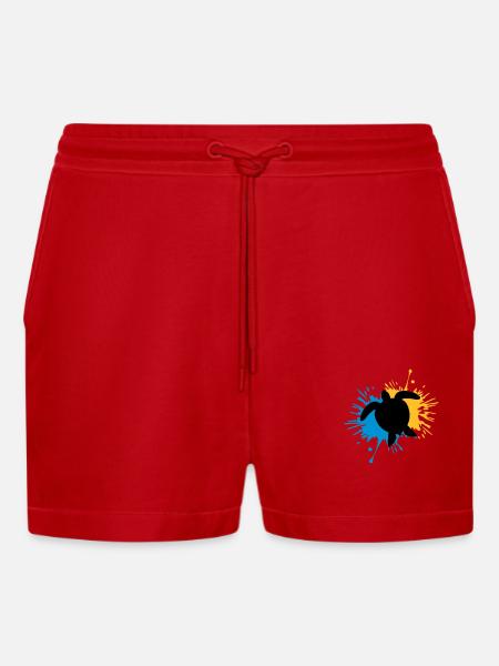 Blob of drops of turtle - Organic Relaxed Cropped Shorts Made in EU - red