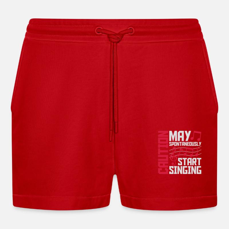 may spontaneously start singing - Organic Relaxed Cropped Shorts Made in EU - red