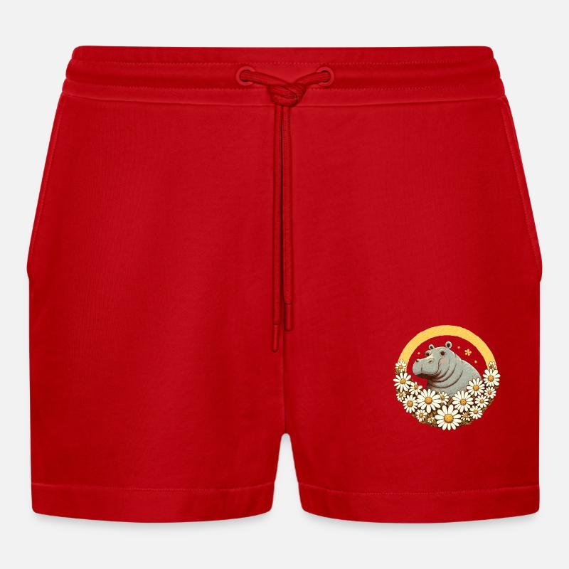 Nilpferd Gänseblümchen - Organic Relaxed Cropped Shorts Made in EU - Rot