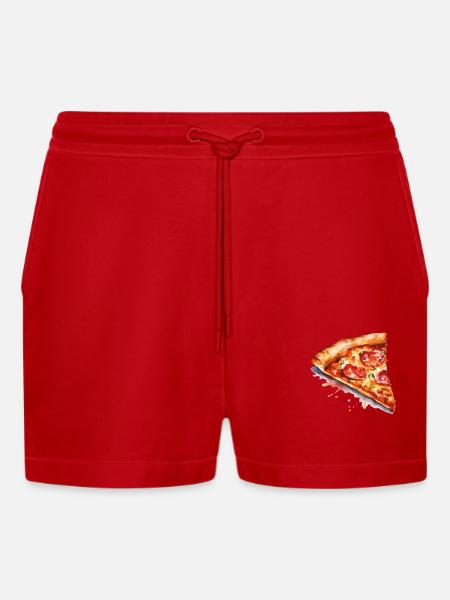 pizza - Organic Relaxed Cropped Shorts Made in EU - red