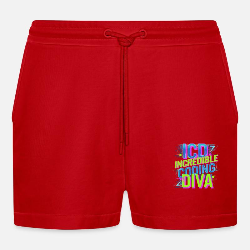 Creative minds in medical code - Organic Relaxed Cropped Shorts Made in EU - red