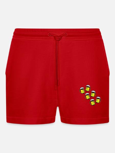 Beer Beer Mug Icon - Organic Relaxed Cropped Shorts Made in EU - red