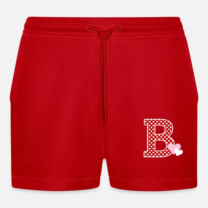Buchstabe B Herz - Organic Relaxed Cropped Shorts Made in EU - Rot