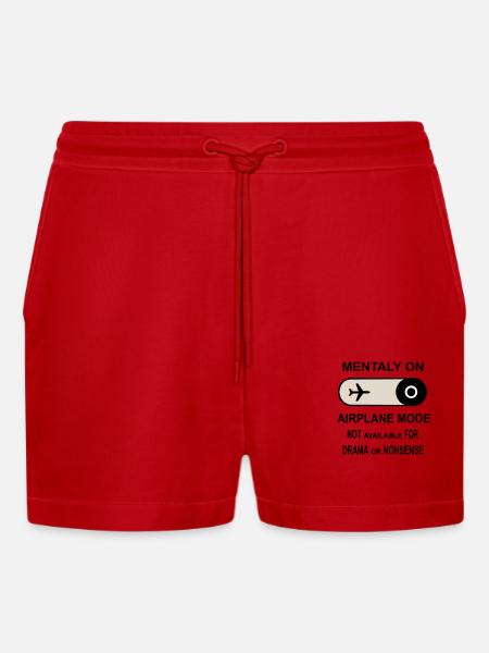 Mentally on Airplane Mode - Organic Relaxed Cropped Shorts Made in EU - red
