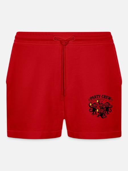 Party Crew Monkey Beer - Organic Relaxed Cropped Shorts Made in EU - red