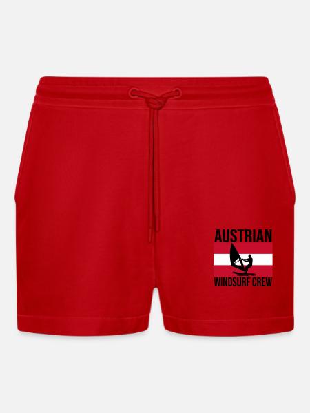Austrian Windsurf Crew Shirt - Organic Relaxed Cropped Shorts Made in EU - red