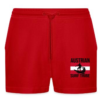 Austrian Surf Tribe Surfshirt - Organic Relaxed Cropped Shorts Made in EU - Rot - Vorne