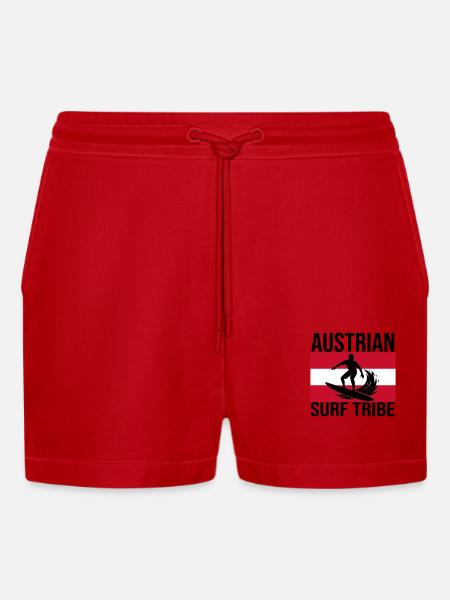 Austrian Surf Tribe Surf Shirt - Organic Relaxed Cropped Shorts Made in EU - red