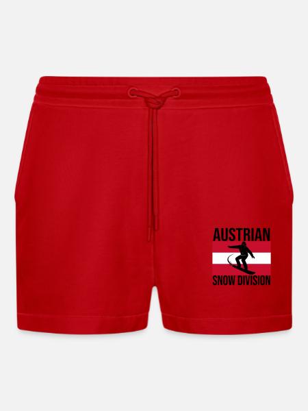 Austrian Snow Division Snowboard Tee - Organic Relaxed Cropped Shorts Made in EU - red
