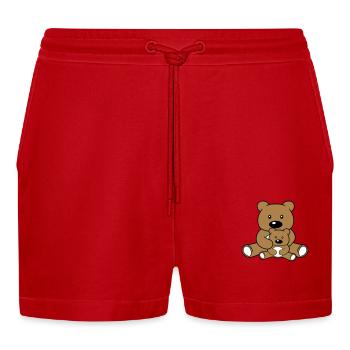 mom dad baby boy love 2 friends couple team si - Organic Relaxed Cropped Shorts Made in EU - red - Front