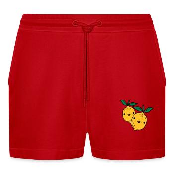 2 Kawaii Zitronen - Organic Relaxed Cropped Shorts Made in EU - Rot - Vorne