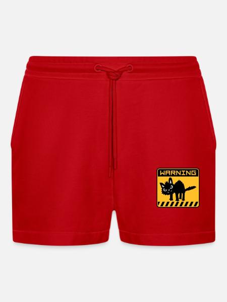 Warning dangerous cat - Organic Relaxed Cropped Shorts Made in EU - red