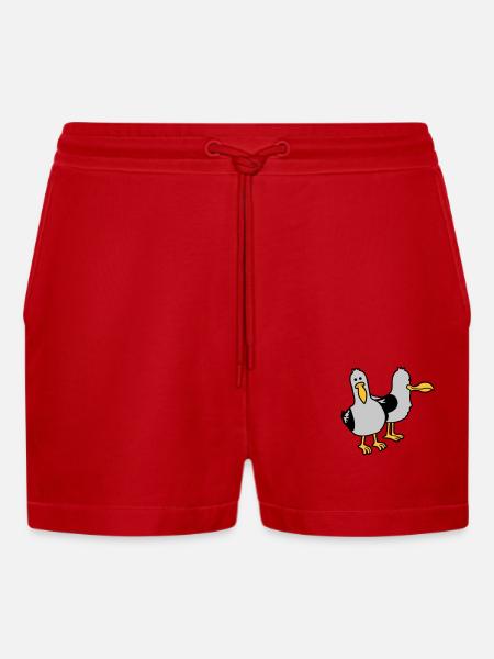 Gang 2 funny seagulls - Organic Relaxed Cropped Shorts Made in EU - red