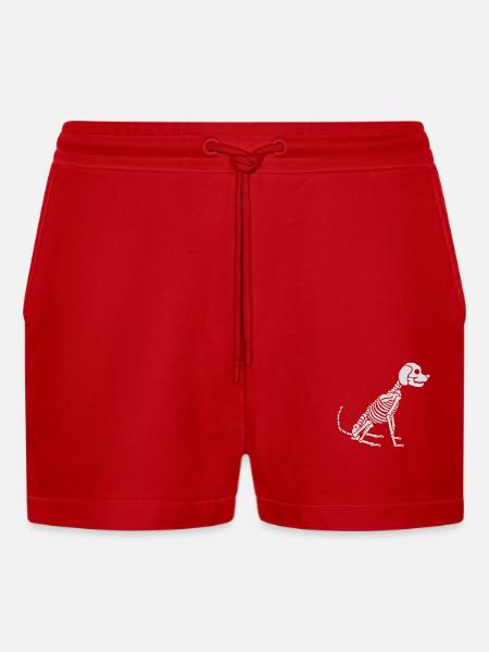 Skeleton Dog Halloween Design - Organic Relaxed Cropped Shorts Made in EU - red