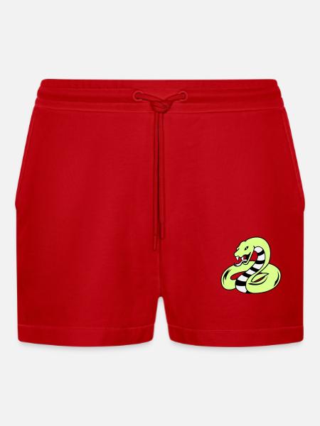 snake 02 - Organic Relaxed Cropped Shorts Made in EU - red