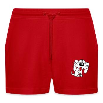 Hund Sitzt Lustig Süß Streck Zunge Heraus Comic - Organic Relaxed Cropped Shorts Made in EU - Rot - Vorne
