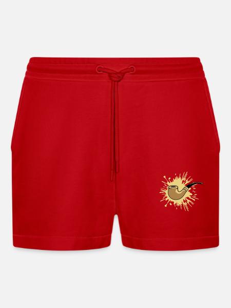 Klecks Tabakpfeife Raucher - Organic Relaxed Cropped Shorts Made in EU - Rot