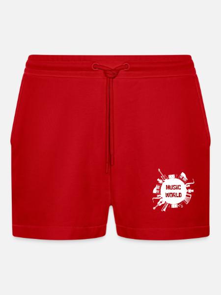 MUSIC WORLD Collection - Organic Relaxed Cropped Shorts Made in EU - red