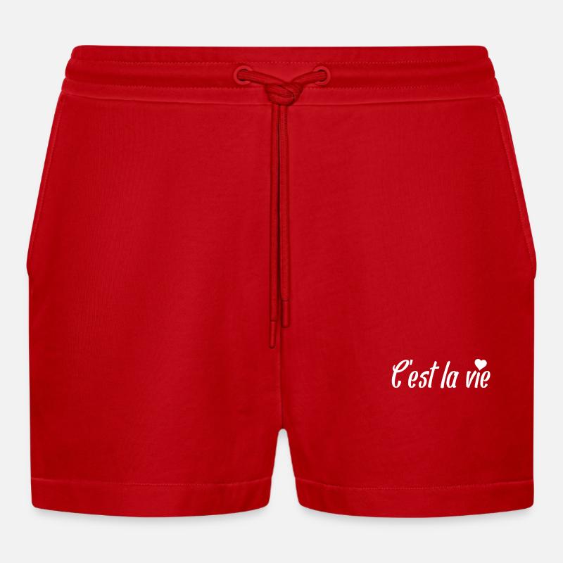 C’est la Vie Script mit Herz - Organic Relaxed Cropped Shorts Made in EU - Rot