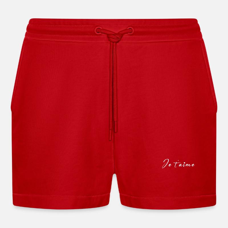 Je t'aime Script Romance - Organic Relaxed Cropped Shorts Made in EU - Rot