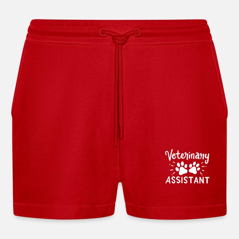 Veterinary Assistant Vet Tech - Organic Relaxed Cropped Shorts Made in EU - red