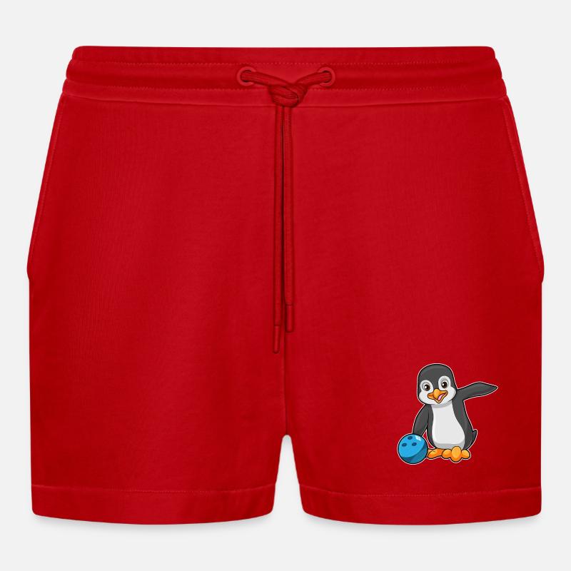 Penguin Bowling Boule de bowling - Short bio décontracté court fabriqué en UE - rouge