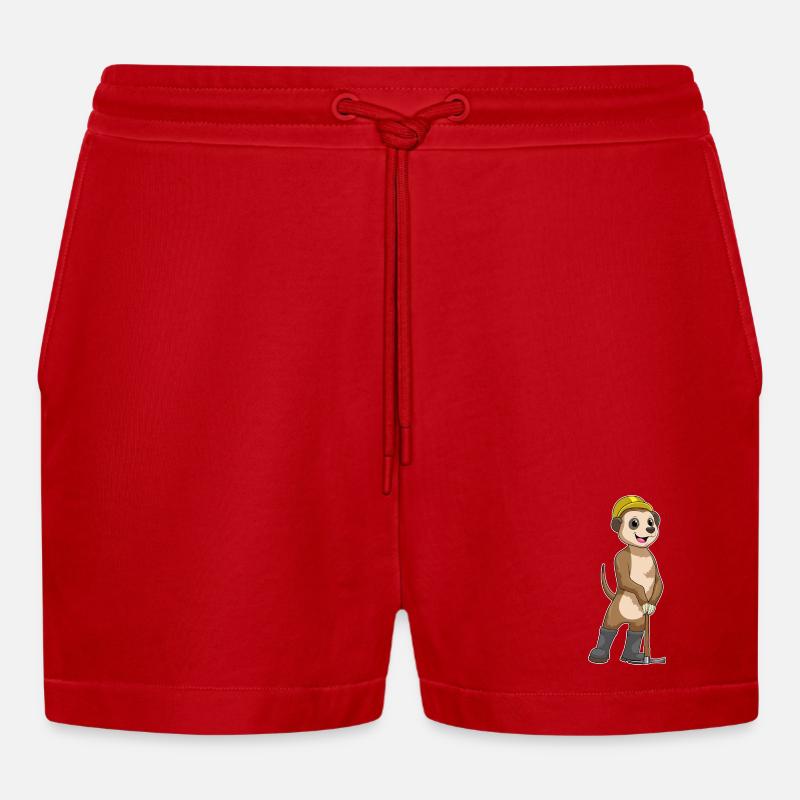 Erdmännchen als Bergarbeiter mit Spitzhacke - Organic Relaxed Cropped Shorts Made in EU - Rot