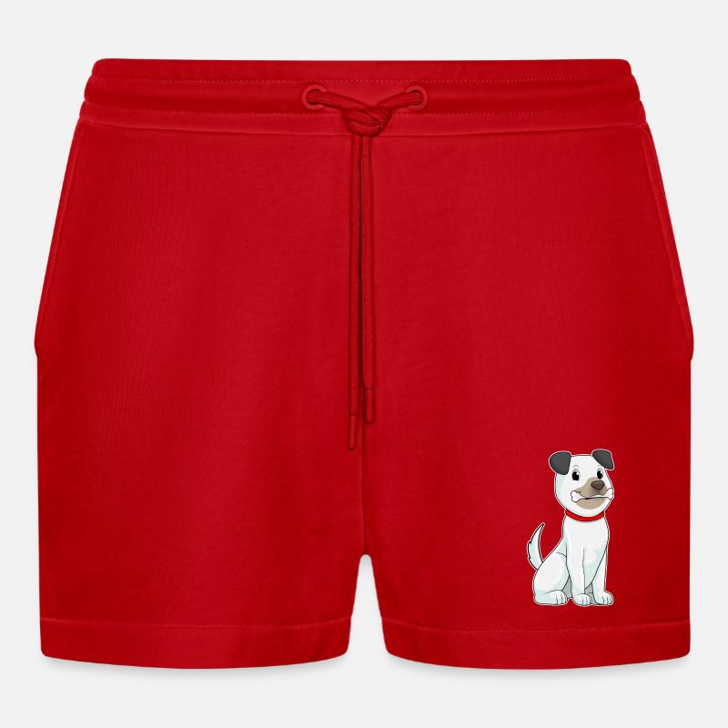 Hund mit Knochen - Organic Relaxed Cropped Shorts Made in EU - Rot