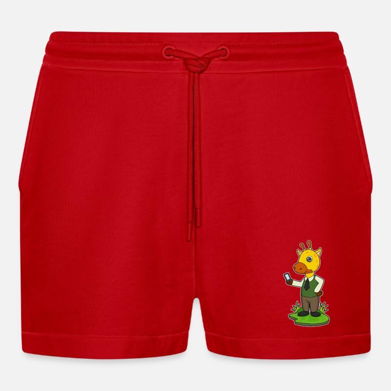 Giraffe mit Handy - Organic Relaxed Cropped Shorts Made in EU - Rot