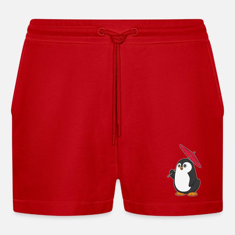 Pinguin Regenschirm - Organic Relaxed Cropped Shorts Made in EU - Rot