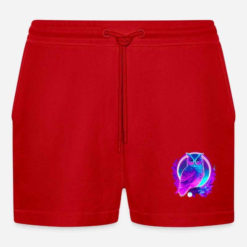 Owl Neon Moon Synthwave - Short bio décontracté court fabriqué en UE - rouge
