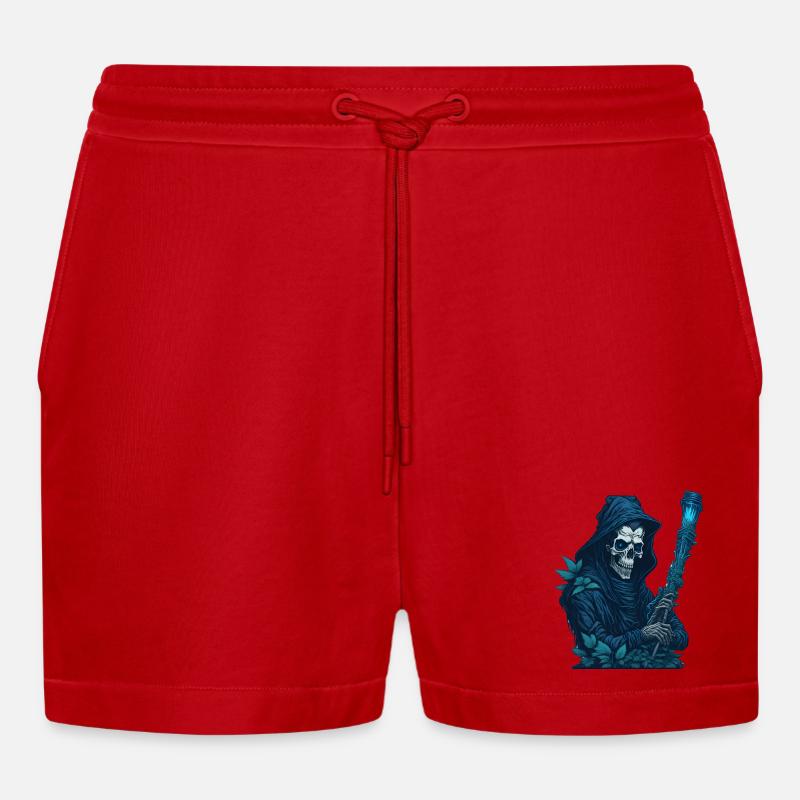 Sensenmann mit Gras Pfeife - Organic Relaxed Cropped Shorts Made in EU - Rot