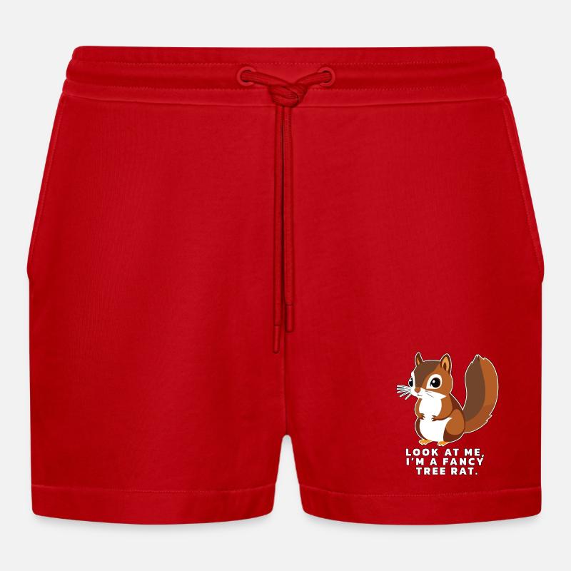 Squirrel with funny saying - Organic Relaxed Cropped Shorts Made in EU - red