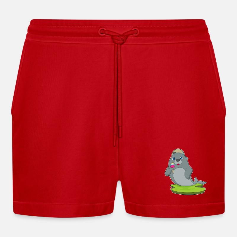 Seehund Eiswaffel - Organic Relaxed Cropped Shorts Made in EU - Rot