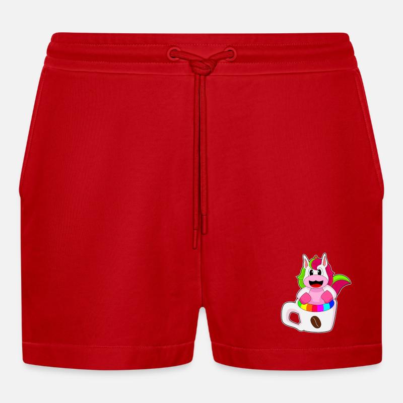 Einhorn Kaffee Kaffeebecher - Organic Relaxed Cropped Shorts Made in EU - Rot