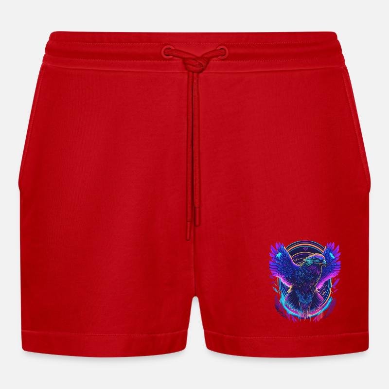 Flying Eagle Synthwave - Organic Relaxed Cropped Shorts Made in EU - red