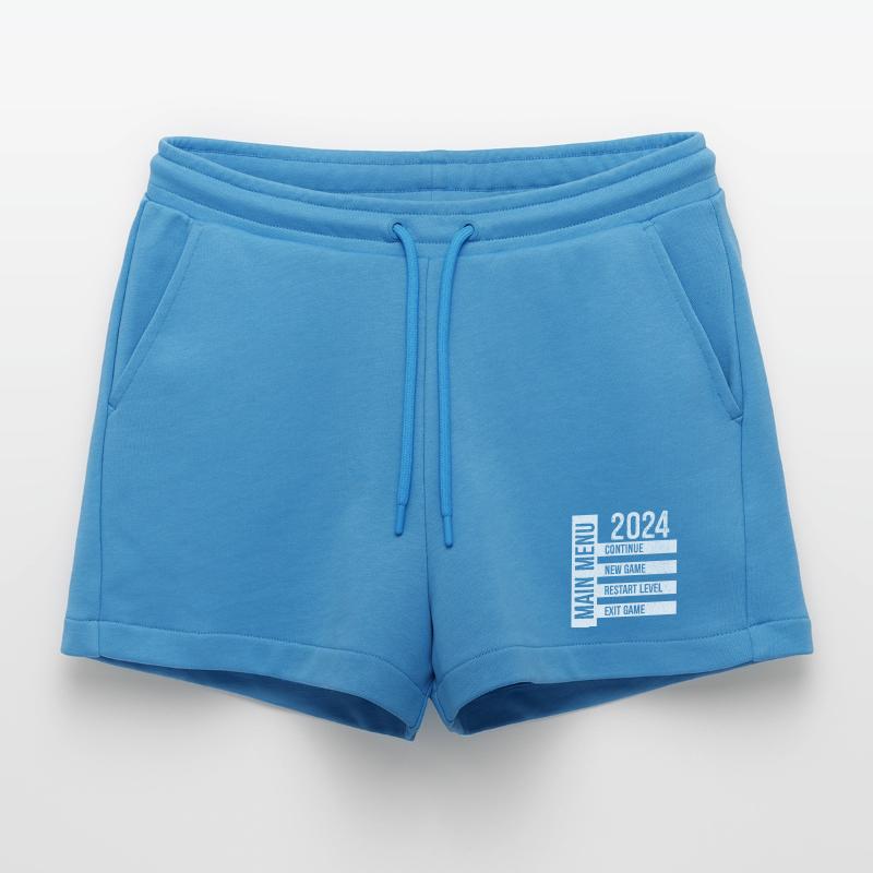 Main Menu Continue New Game Restart Level Exit Organic Relaxed Cropped Shorts Made in EU