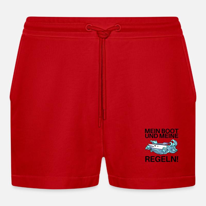 Boote Motorboot Regeln Spruch lustig - Organic Relaxed Cropped Shorts Made in EU - Rot