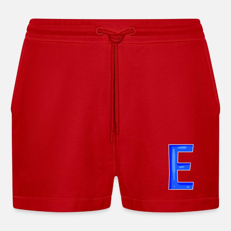 Buchstabe E - Anfangsbuchstabe E - Organic Relaxed Cropped Shorts Made in EU - Rot